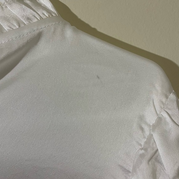 Anthropologie White Satin Peasant Top XL Floral Lace Coquette Whimsy Romantic - Picture 8 of 11